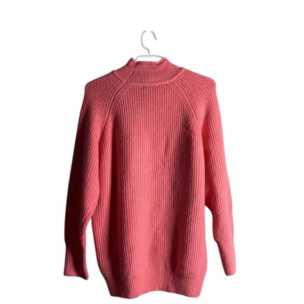 Brave Soul London Women's Pink Mock Neck Cozy Knit Sweater
